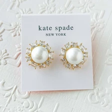 Kate Spade Candy Shop White Pearl Halo Stud Earrings Gold