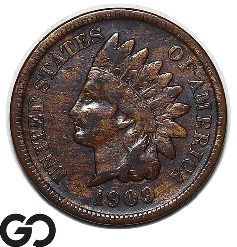 1909-S Indian Head Cent Penny, Choice VF Better Date Final Year Issue