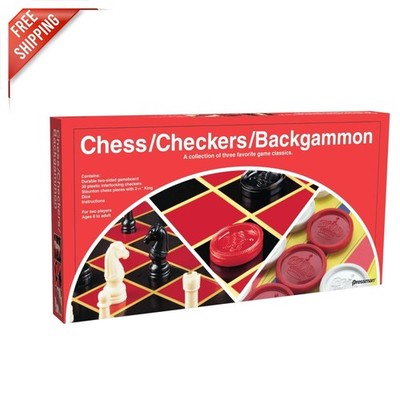 All-in-One Chess, Checkers & Backgammon - Perfect for Ages 8+ - Compact Size