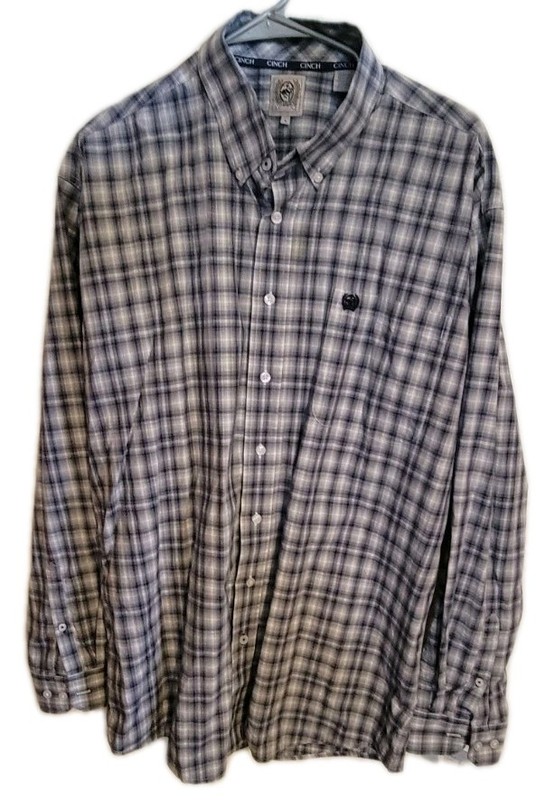 Cinch XL Longsleeve Western Gray White Plaid Button Fown Shirt Cowboy Rodeo 