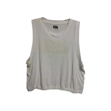 Love & Sports XL White Cropped Muscle Tank Raw Hem Active Top 20in Length