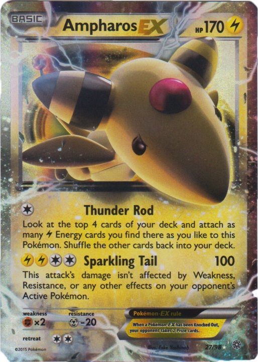 Ampharos EX - 27/98 - Rare Holo ex PL/MP, English Pokemon Ancient Origins
