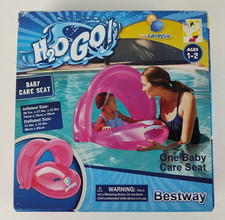 Bestway H2OGO UV Cuidado Bebé Asiento Inflable Piscina Flotador con Sombrilla Rosa