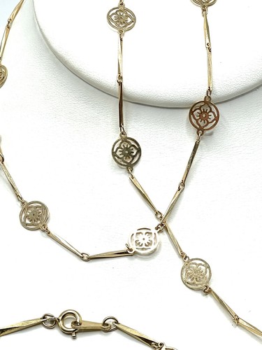 1977 Avon Blooming Lotus Flower Openwork Gold Station Necklace & Bracelet Set - Picture 6 of 7