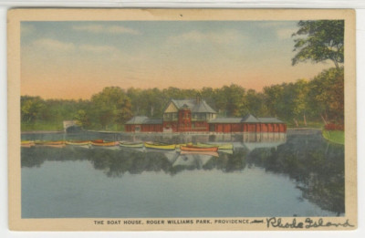 RI Postcard View Of The Boat At Roger Williams Park - Providence c1940s G5