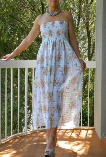 VINTAGE Floaty Boho 1960s-70s Original Garden Party Strapless Dress - 第 1/3 張圖片