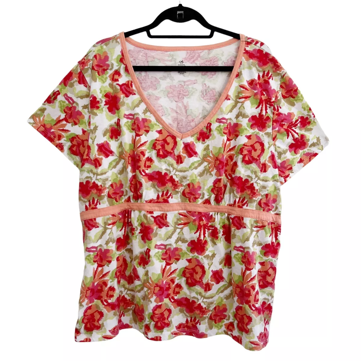 Bobbie Brooks Womens Top 3X Floral Print Short Sleeve V-Neck Pullover  T-Shirt | eBay