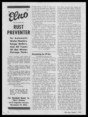 1947 Cleveland Heater Co. Cleveland Ohio ''Elno'' Rust Preventer Vintage Print Ad