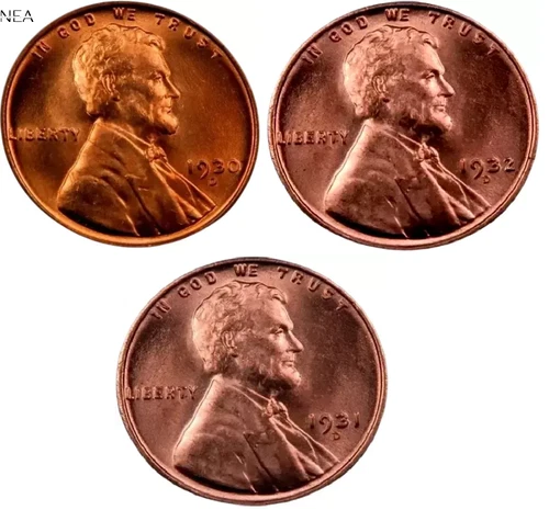 1930-D+1931-D+1932-D Lincoln Wheat Penny Cent Lot ~ Gem BU (red) ~ 3 Coins Set