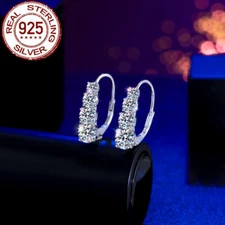 Top 5A Sterling Silver 925 Solid Cubic Zirconia CZ Bridal Round Cut Hoop Earring