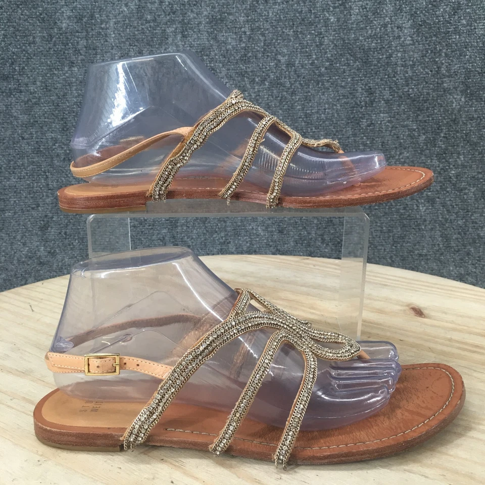 Stuart Weitzman Sandal Womens 9M Brown Rhinestone Embellished Slingback Flats - Image 2 of 4