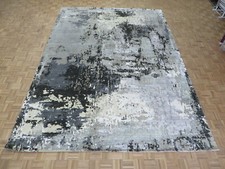 9 x 12'3 Hand Knotted Black Gray Modern Abstract Oriental Rug With Silk G9081