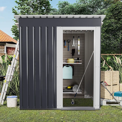 Garden Storage Shed Metal Outdoor Box Outdoor Backyard Bike Tool 5ftx3ft Grey - Picture 43 of 45
