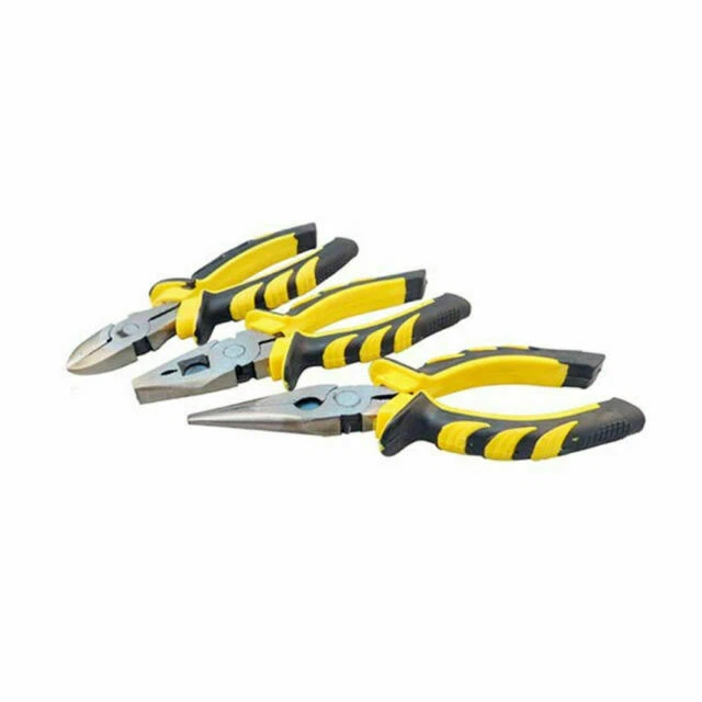 TekBox 3 Piece Soft Grip Heavy-Duty Pliers Set - 160mm, Yellow/Black