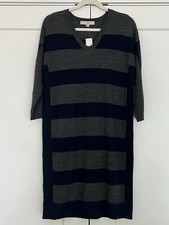 LOFT Long Sleeve Knit Sweater Dress Womens M Gray Blue Stretch Blend V Neck