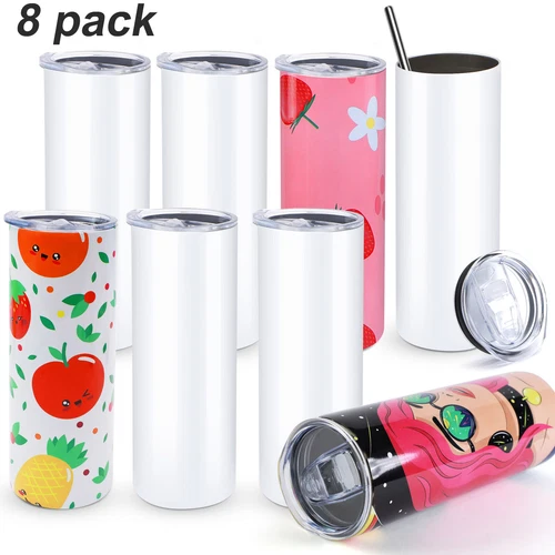 HTVRONT 8 Pack Straight Sublimation Tumblers Bulk Blank 20oz Stainless Steel - Picture 1 of 14