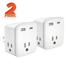 (2PK) 3 Outlet Extender Multi Plug Wall Outlets with 2USB  Ports(1 USB C Outlet)