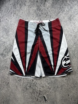 Rare Billabong Andy Irons Samurai Rising Sun Boardshorts Size 34 90s Multicolor