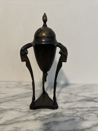 Vintage-Aged-Brass-Bronze Empire Style Rams Goat Head Incense Burner