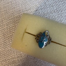 Vintage Silver Ring/ Genuine Turquoise Inlay/Filagree Design Size 8 Navajo Sty.