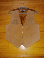 Mona Mode Vest M Tan Suede VTG Leather Fringe Country Western Biker Cowboy