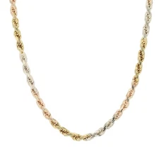 2.6mm Rope Link Chain 18" Necklace 14k Multi-Tone Gold Italy 11.47 Grams  