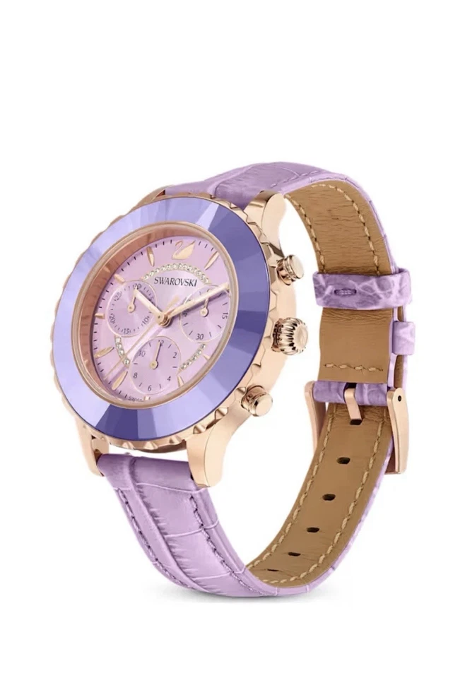 Swarovski Octea Lux Chrono Watch Leather Strap Purple Rose gold-tone - Image 2 of 4