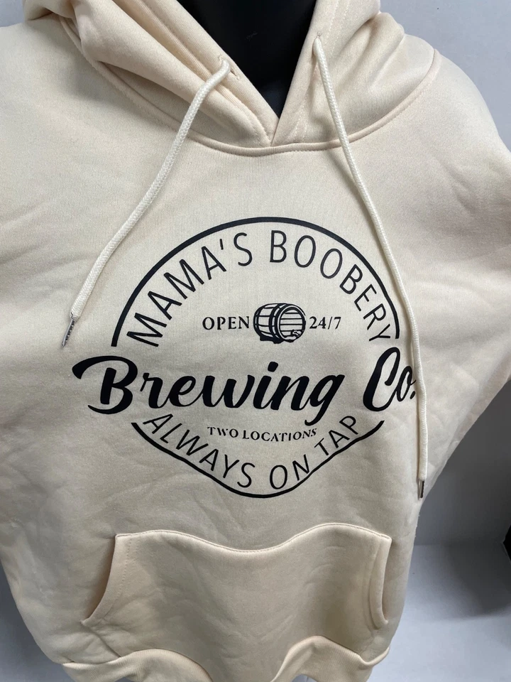 Sudadera con Capucha "Mama's Boobery Brewing Co" Para Mujer Grande L Crema Pullover Divertido Nueva Mamá Foto 3 de 4