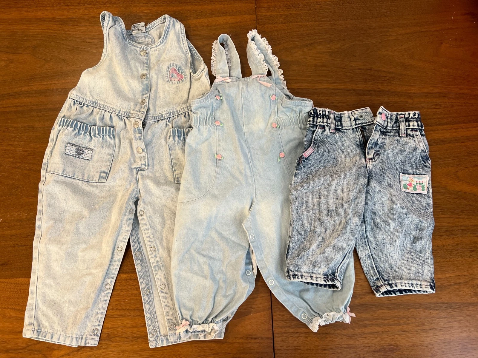 Lot of 3 Vintage Baby Toddler Denim - Acid Wash 12M, Overalls Sizes 18M + 24M