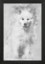 Samoyed puppy sitting agai Framed Wall Art Poster Canvas Print Picture