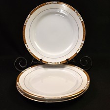 Noritake 3 Luncheon Plates Geometric Band Florals w/Gold 1918 HandPainted Nippon