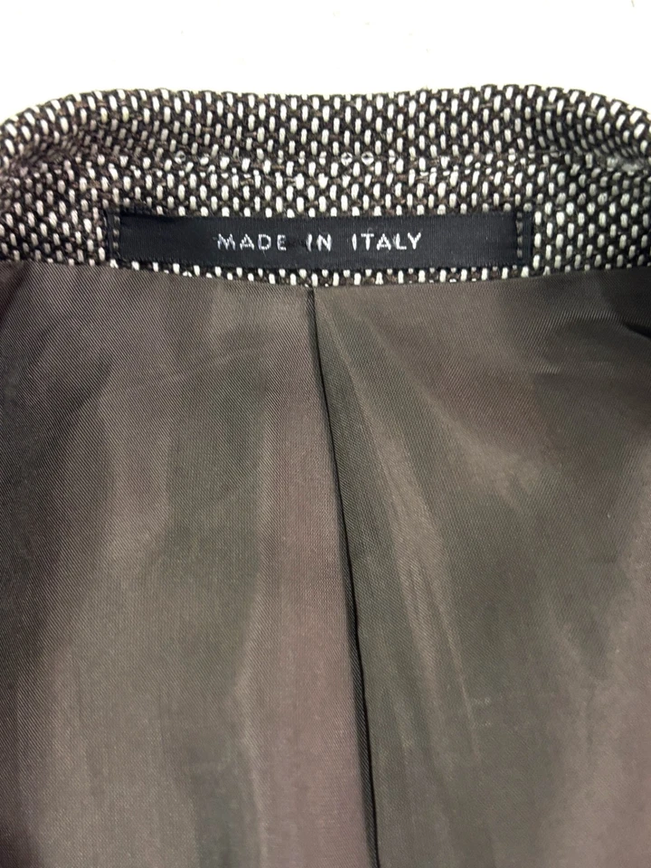 Jaqueta blazer Armani Collezioni 42L marrom pontilhada seda linho lã terno esporte casaco - Imagem 3 de 4