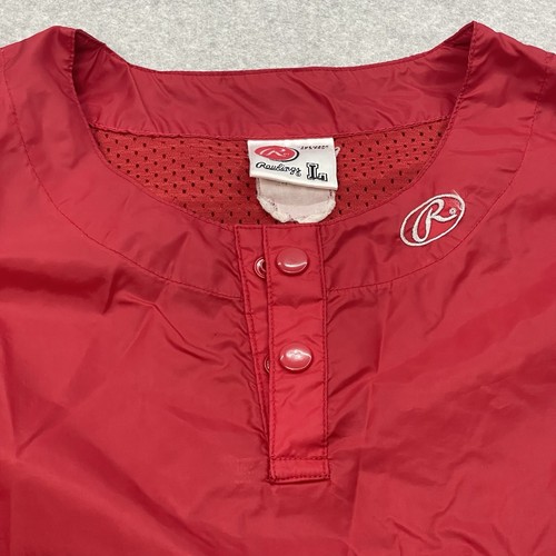 Vintage Rawlings Warmup Jacket Mens L Red Windbreaker Pullover Nylon Vented - Picture 3 of 12