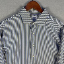 Vintage Brooks Brothers Dress Shirt 17-35 Blue Yellow Striped Made in USA
