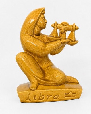 Vintage Libra Zodiac Ceramic Coin Bank Unity Savings Chicago Crackle Glaze