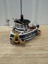 Blue Sky Clayworks Heather Goldminc Fishing Tug Boat Tealight Holder 2004 Signed