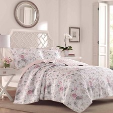 Breezy Floral 2-Piece Pink and Gray Floral Cotton Twin Quilt Set US