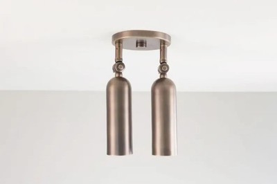 Contemporary Brushed Metal Ceiling Fixture   Double Spotlight