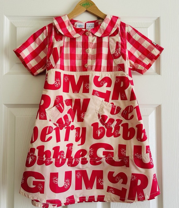 Oilily Strawberry Bubble Gum Gingham Dress Girls 116 5 6 Rare $158