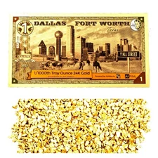 1 DALLAS TEXAS GOLDBACK 24K GOLD NOTE BU + 50 PIECE LOT ALASKAN GOLD NUGGETS