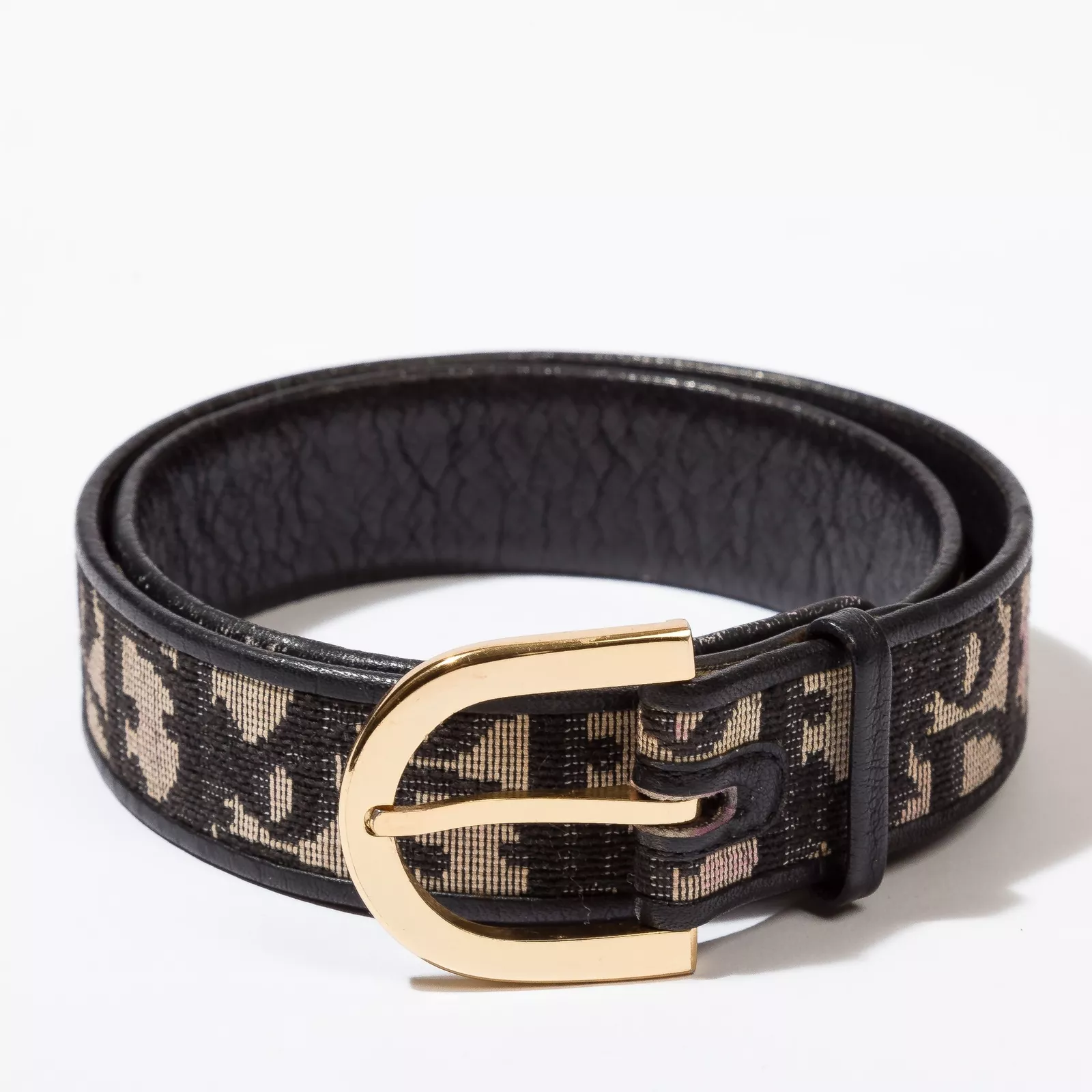 Ceinture taille vintage femme Christian Dior cuir bleu toile enveloppe boucle dorée