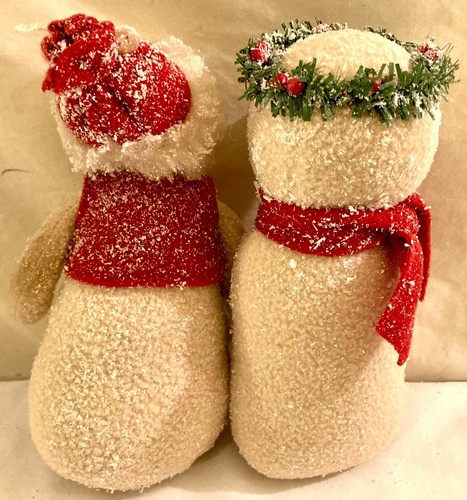 Primitive Snowmen Dolls Set Of 2 Country - Picture 5 of 7