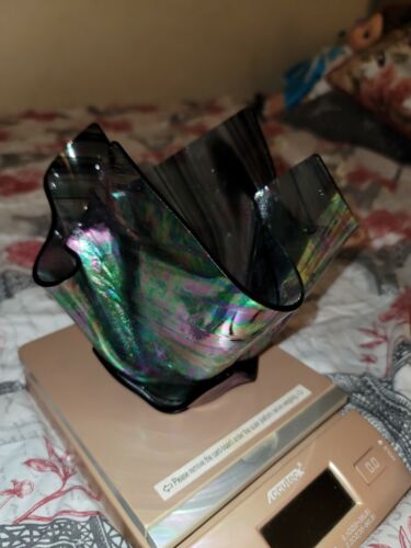 Black Iridescent Vase glass 6.5in art asymmetrical layered euc hg6 - Picture 1 of 5