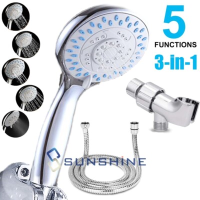 5 Spray Settings High Pressure Handheld Shower Head Massage Spa Detach With Hose