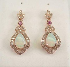 3Ct Natural Fire Opal Teardrop Drop Dangle Earrings 14K Rose Gold Silver Plated