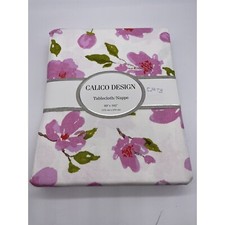 NWT Calico Design Tablecloth Rectangle Pink Flowers White Background 60 x 102