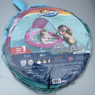 SwimWays Baby Spring Float Sun Canopy Inflatable Pool Float Girls Pink 9 to 24M