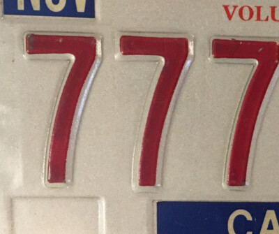 Tennessee TRIPLE DIGIT 7 license plate repeating number 777 VTT