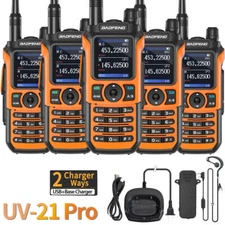 5Pack Baofeng UV-21 Pro V2 Noaa Walkie Talkies Long Range Two Way Ham Radios Lot