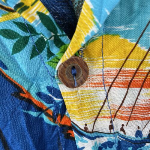 Vintage Ocean Pacific Hawaiian Shirt Mens Size L Blue Sea Floral Sunwear Boat - Picture 8 of 13
